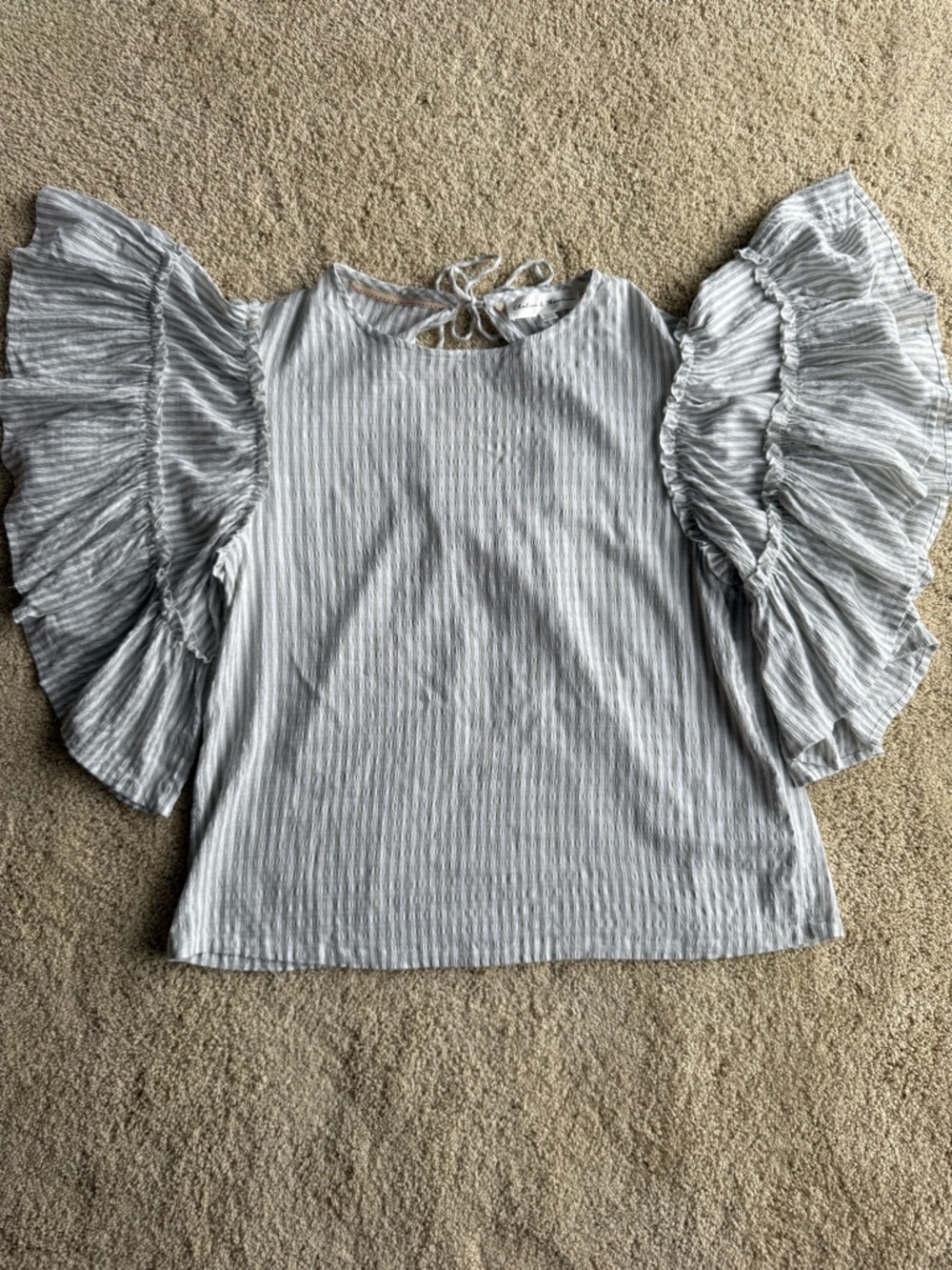 Chelsea & Theodore Blouse M White Textured Ruffle Sleeve Boho Peasant Top Womens - Picture 1 of 7
